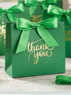 12 Green Thank You Gift Bags with Satin Ribbon |Party Favor|Bridal|Wedding Baby|